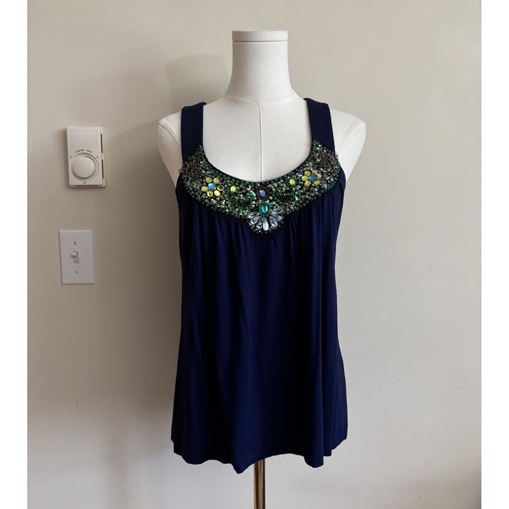 Y2K 2010s Going Out Rhinestone Top Boston Proper Peacock Green Blue Small Career
